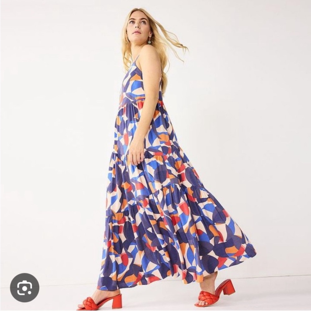 Nine West Asymmetrical Tiered Maxi Blue Shape Dress-Size M